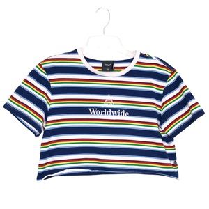 HUF Multicolored Rainbow Stripe Cropped Top Crew Neck Boxy T Shirt Crop Medium